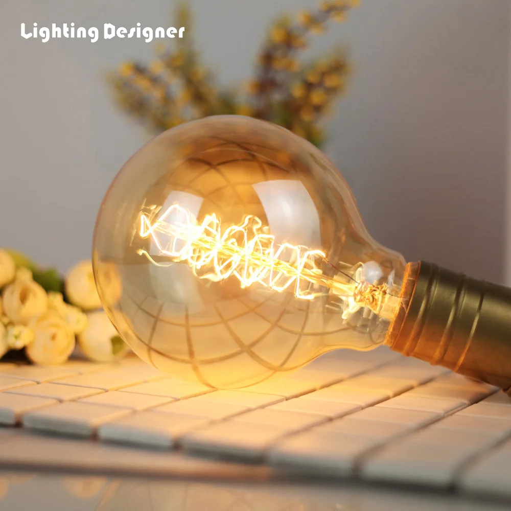 G95 Edison Bulb 40W 220/240V E27 Vintage Light Bulb Tungsten/Spiral Filament Amber Clear Glass Globe Shape Bulb