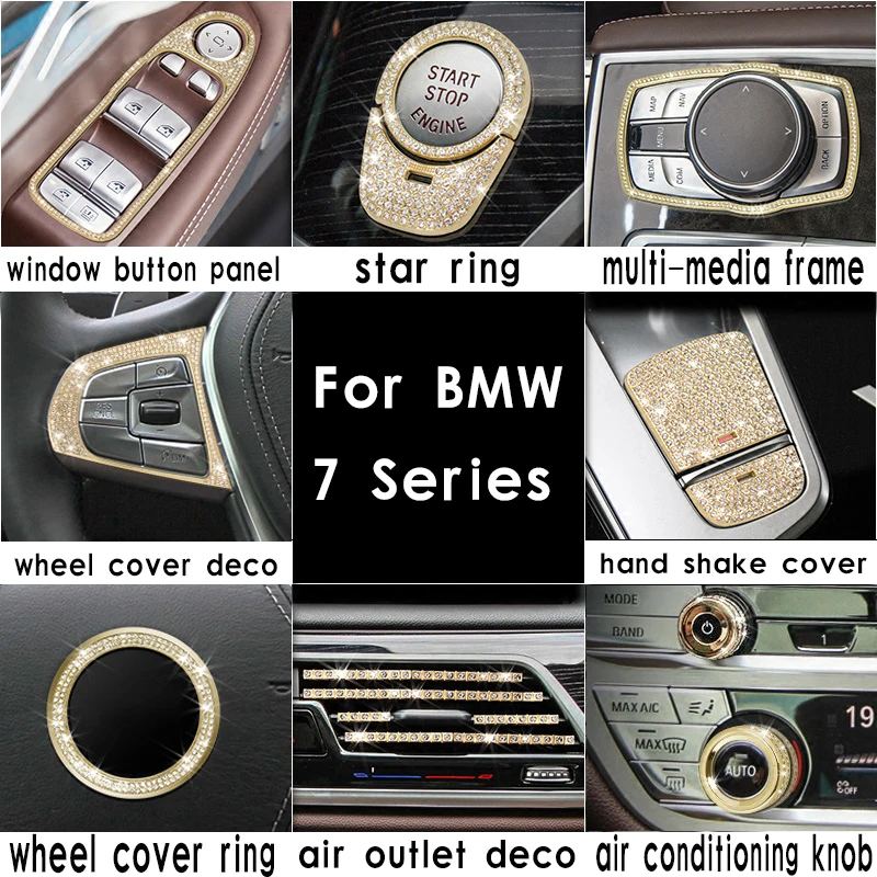

Car Styling Button Cover Air Outlet Cover Car Switch Start Cover Trim Diamond Interior for bmw 7series 730li 740li new 7series