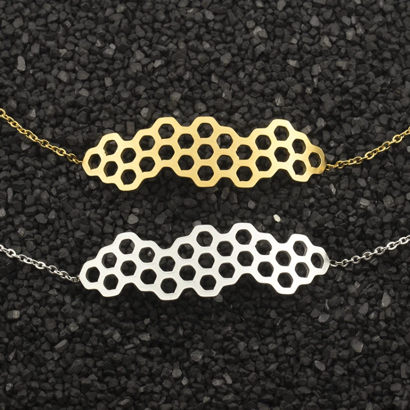 10pcs/lot Geometric Hexagon Bracelet For Women Gold Color Choker Chain Stainless Steel Honeycomb Bracelet Bridesmaid Jewelry