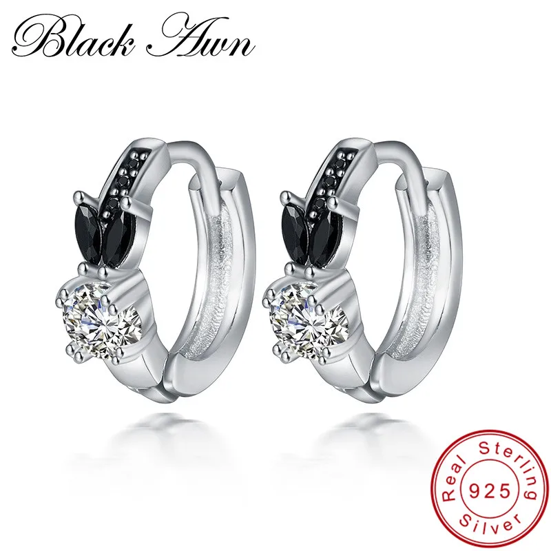 Женские серьги кольца из серебра 925 пробы с черной шпинелью|hoop earrings|earrings forearrings for