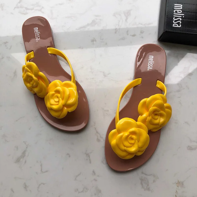 

2019 New Women Melissa Slippers Jelly Shoes Non-Slip Beach Slippers 3D Flower Shoes Melissa Shoes