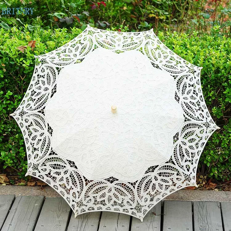 Британский модный зонтик от солнца ручной работы, хлопковый Свадебный зонтик с кружевной вышивкой, бежевый белый зонтик, свадебные аксессуары