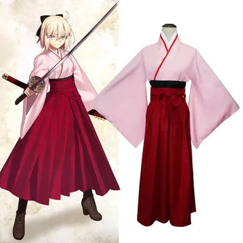 

Japanese FATE Okita Souji Costumes Women Japan Kimono Comic con saber girl Okita Souji cosplay dess