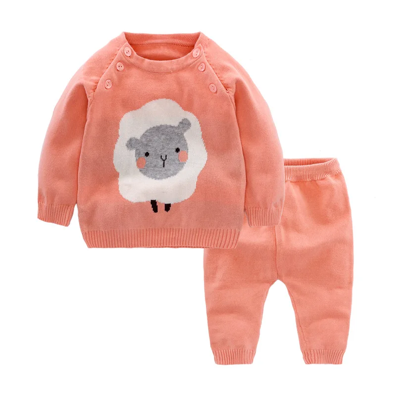 Koop 2 stuks Baby Boy Set Wol Gebreide Katoenen Trui Meisjes Jongens Sets Baby Warme Trui Broek Pak Pasgeborenen Peuter Kleding sets