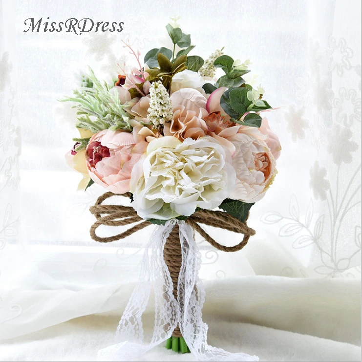 

MissRDress Champagne Lace Bridal Bouquets Artificial Wedding Bouquet Rustic Style Wedding Flowers For Wedding Accessories JK201
