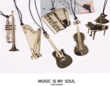 

High End Musical Instruments Gold-plated Bookmarks Literary Music Bookmarker Piano Guitars Harp Page-marker for Students