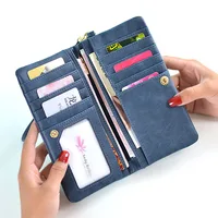 Women Long Wallet Quality Matte PU Leather Solid Coin Purse Luxury Double Zipper Clutch Money Bag Phone ID Credit Card Holder 2