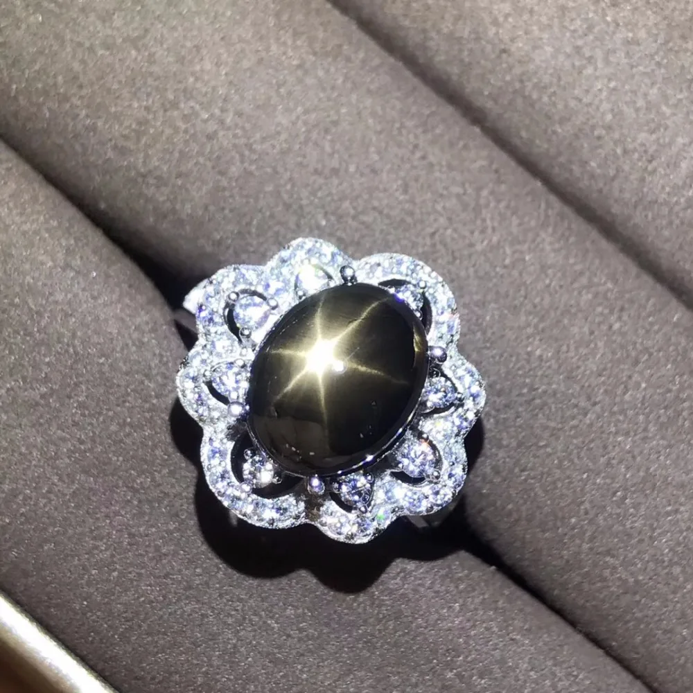 Кольцо с натуральным сапфиром, Звездный сапфир, сертификат подлинности, серебро 925, размер на заказ, драгоценный камень 5 карат