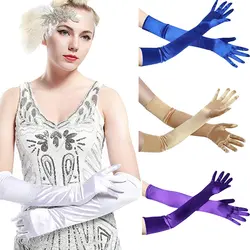 Vogue Для женщин атласные длинные перчатки опера мяч Вечеринка выпускного вечера костюм перчатки Женские однотонные