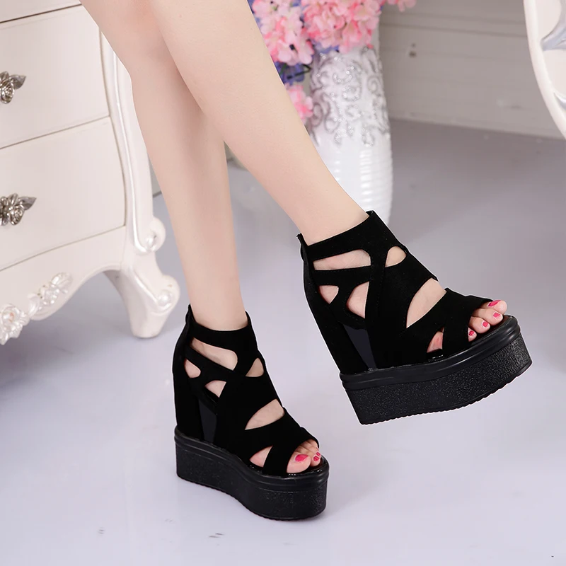 2018 Summer High-heeled Sandals For Women Thick-soled Rome Height Increased Open Toe Lady Creepers Platform Shoes Woman Sandals (6)