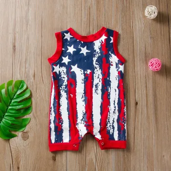 

2019 Boys Girl Romper Jumpsuit Summer US Flag Printed Newborn Inafnt Baby Kids Clothing