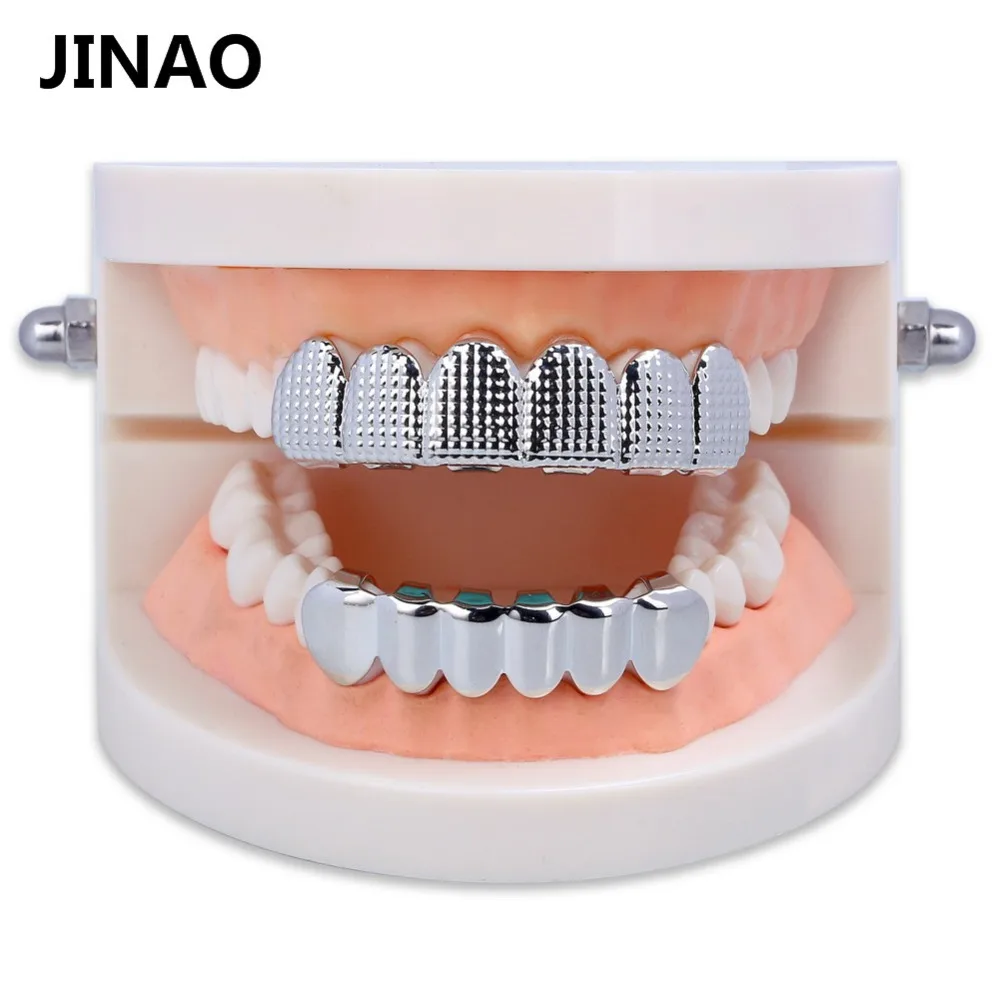 Jinao для хип-хопа рок золото и серебро цвет покрытием зубы Grillz с силиконовым Рождественский подарок для мужчин и женщин ювелирные изделия