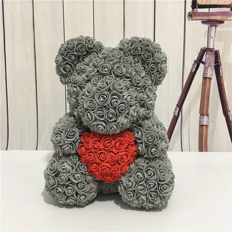 Lovely Big Red Rose Flower Bear Toys Ornaments Gifts for Valentines's Day 25cm Store Gift on march 8