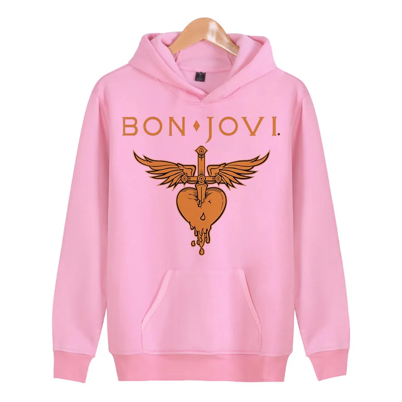 

Bon Jovi LOGO HEART GOLD 2018 New Arrived Streetwear Solid popular Hoodies Men Pullovers Hip Hop Long sweatshirts X5205
