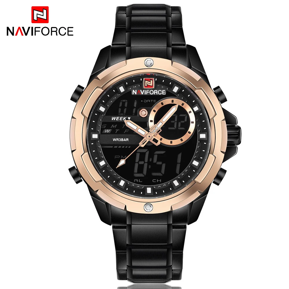 

NAVIFORCE Top Luxury Brand Men's Quartz Watch Steel Business Watches Men LED Digital Clock Male Luminous Hands Relogio Masculino