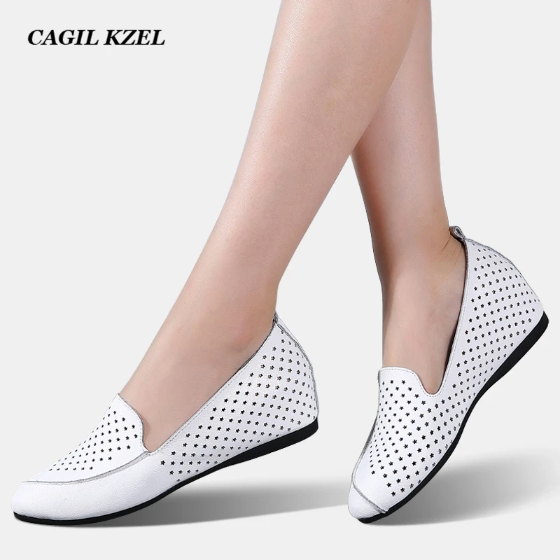 

CAGILKZEL 2019 High Heels Women Shoes Casual Leather Platform Shoes Woman Wedges Shoes Loafers Heigh Increasing Zapatos Mujer