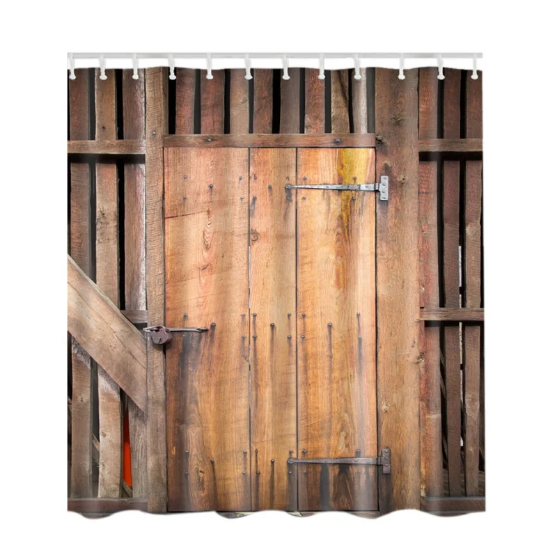 Shower Curtain Rustic Wooden Barn Door of Farmhouse Oak Countryside