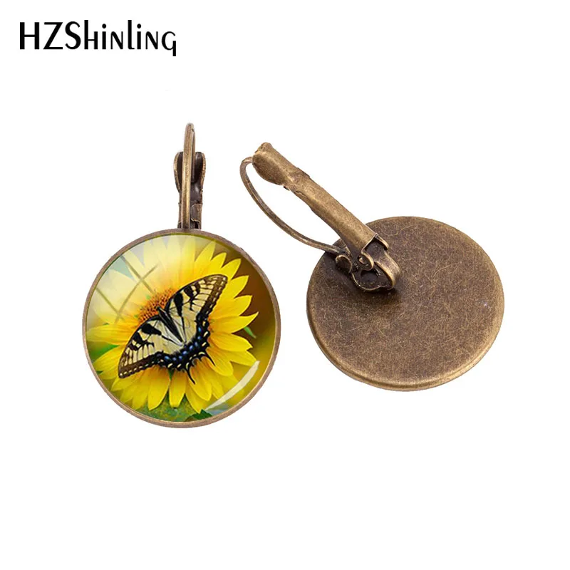 

Beautiful Yellow Sunflower Glass Cabochon Flowers French Hook Earrings Hand Craft Gifts for Girl Women Jewelry Earrings