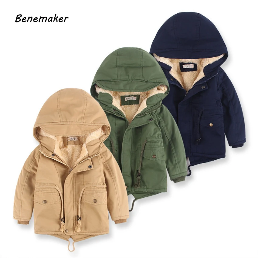 Finest  Benemaker Children Winter Outdoor Fleece Jackets For Boys Clothing Hooded Warm Outerwear Windbreake