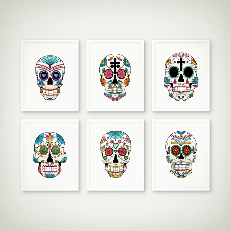 

Gothic Style Kids Room Decor Colorful Sugar Skulls Canvas Art Painting Wall Picture Nordic Decoration Home Posters and Prints