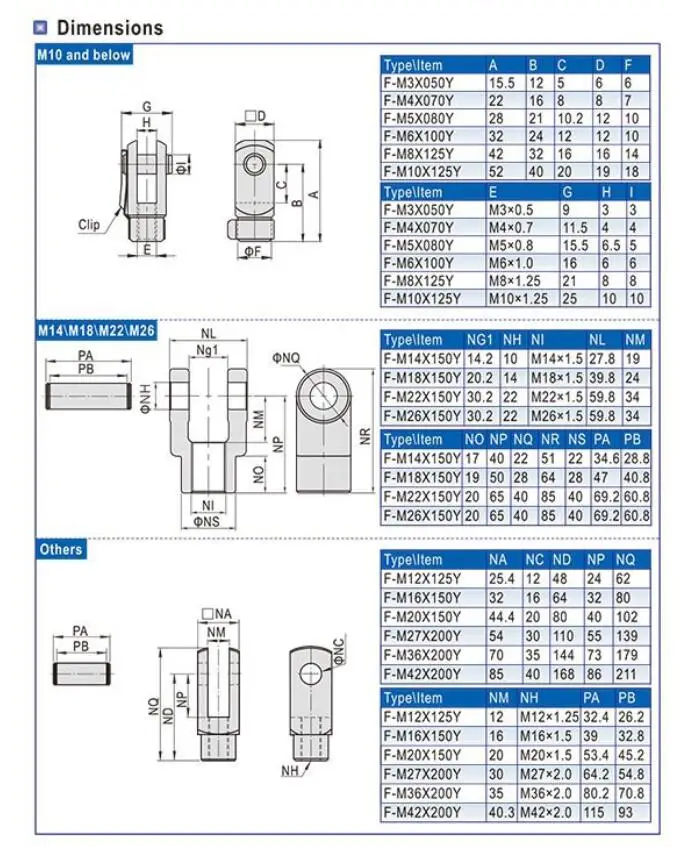 Y совместное M4 M5 M6 M8 M10 M12 M15 M20 женский пневматический цилиндр крепления костяшки шток поршня скобы, F-M8X125Y F-M10X125Y F-M16X150Y
