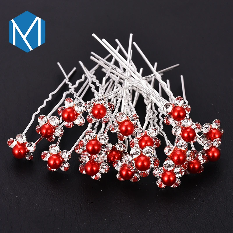 

M MISM 20 Pcs/Set Pearl Shiny Rhinestone Flower Hair Accessories High Quality Wedding/Party Bun Makers Helper Hair Decoration