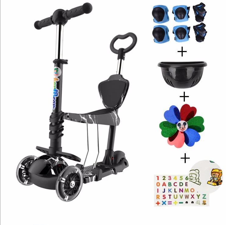 Bambini Scooter Calcio Skateboard Lampeggiante Ruota PU Regolabile Staccabile Trolley Bicicletta per Esterno