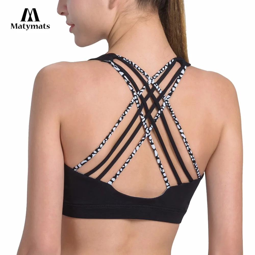 Womens Sports Yoga Bra with Removable Pads Medium Support Crossback Wirefree Top Gym Workout Running Push up Yoga Bra
