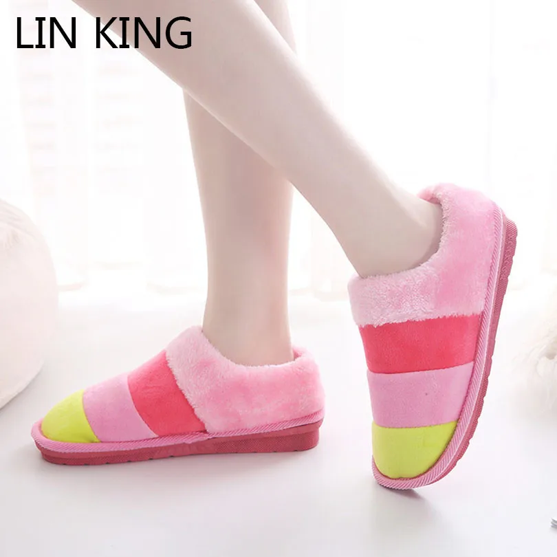 

LIN KING Cute Candy Color Unisex Indoor Slippers Women Men Home Floor Shoes Warm Plush Bedroom Shoes Soft Cotton Padded Shoes