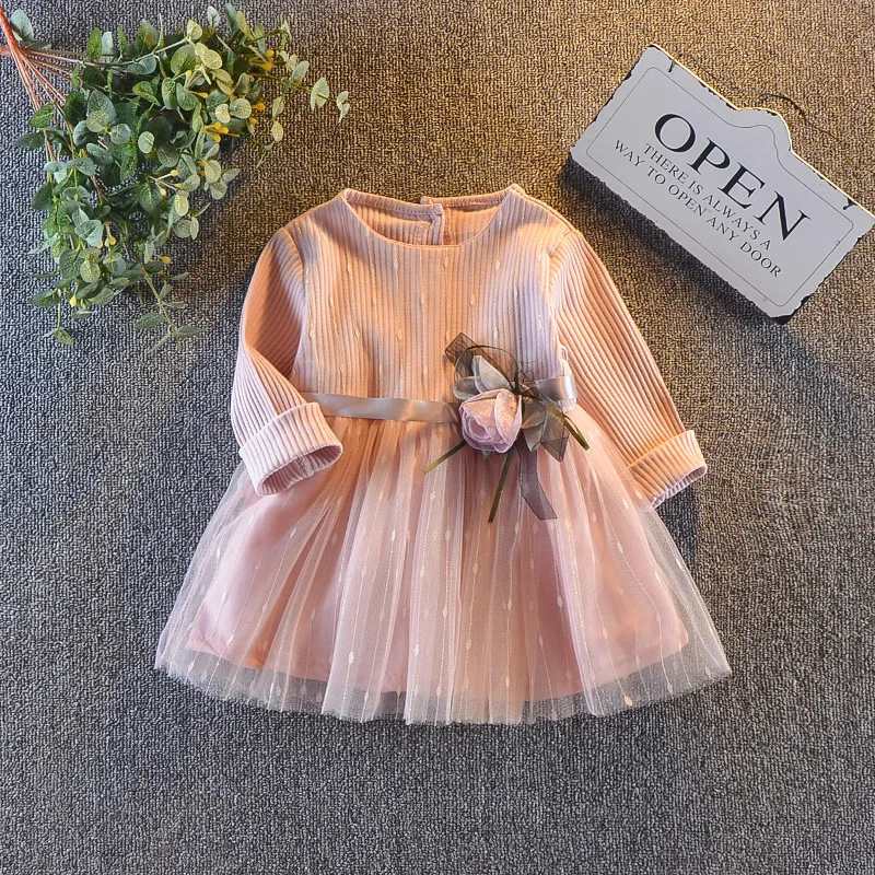 Baby Girls Dress  Fashion Long Sleeve Lace Party Wedding Dress For Infant Kids Princess Dresses Toddle Cotton Dress 40