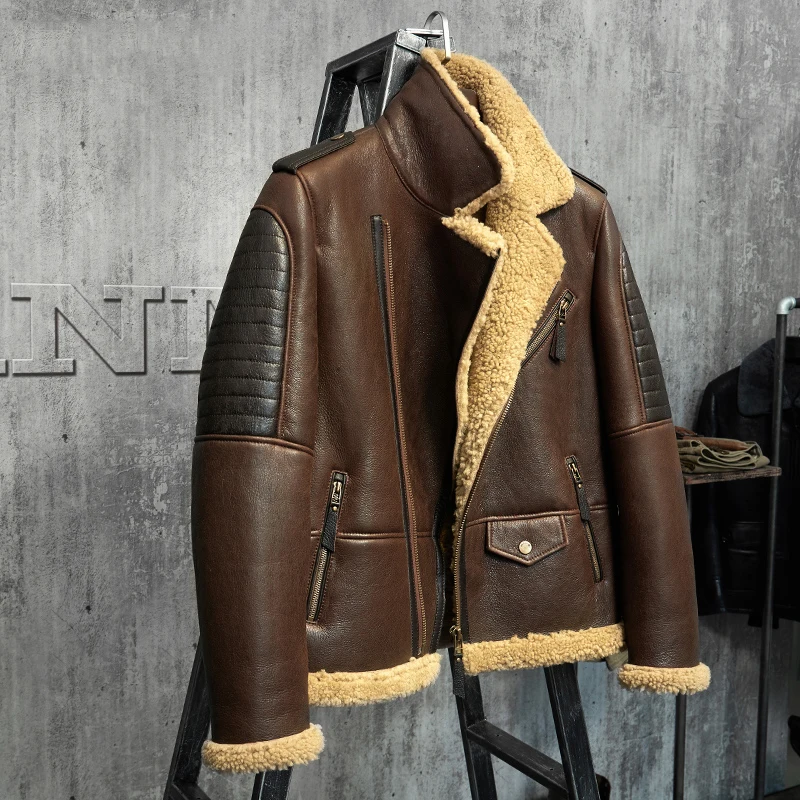 Dark Brown B3 Jacket Men's Shearling Leather Jacket Original Flying ...