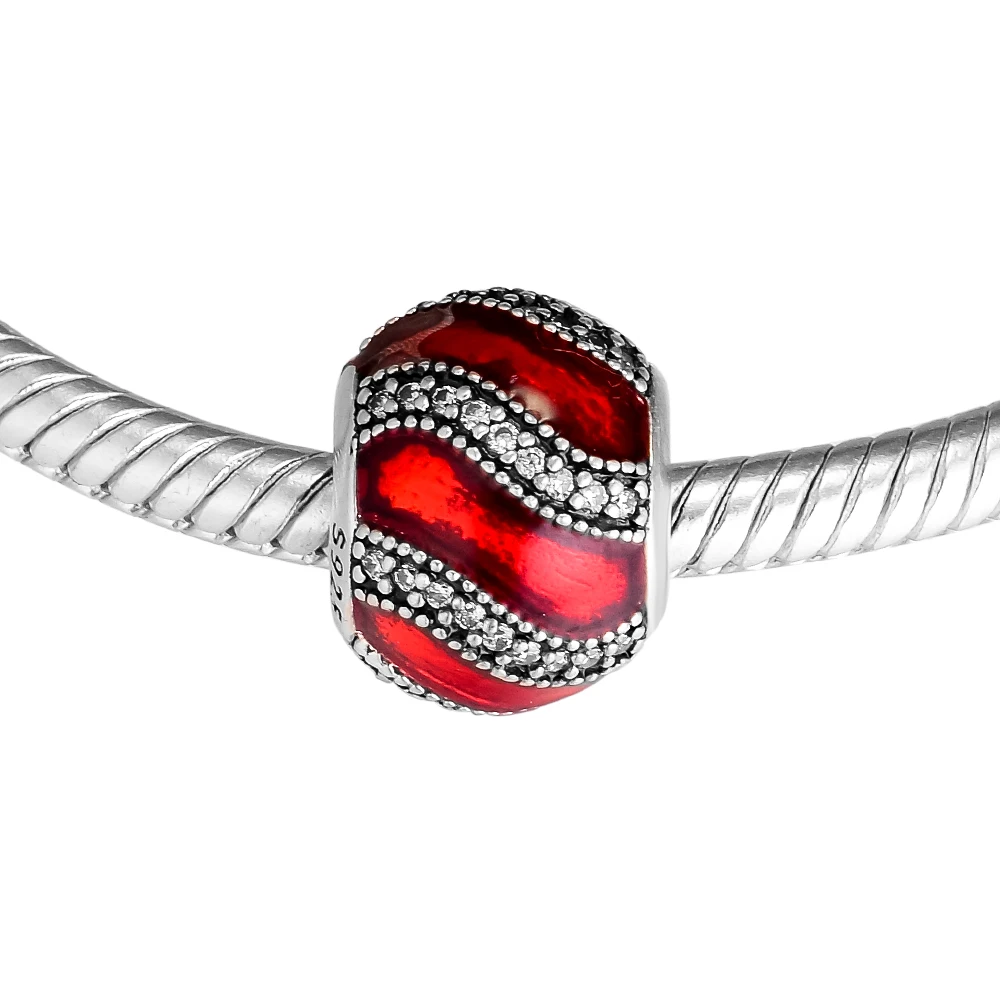

Fits for Pandora Bracelets Adornment Charms 100% 925 Sterling Silver Jewelry with Translucent Red Enamel Free Shipping