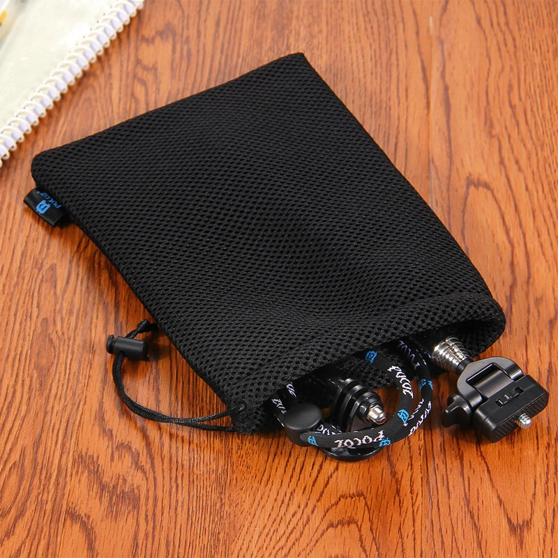 Camera Accessories Nylon Mesh Storage Pouch Bag  Soft Flannel Storage bag with Stay Cord for GoPro HERO4  3+  3  2  1 black (4)