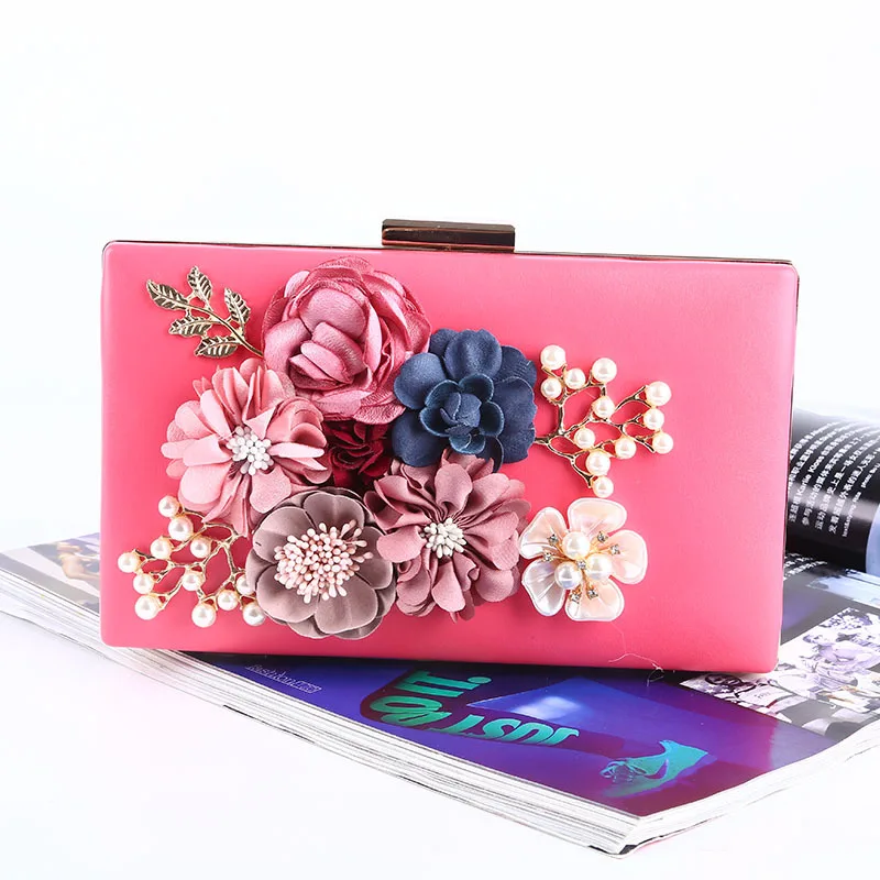 Beautiful Women Evening Bag Flower Beaded Small Day Clutch Evening Bag With Chain Shoulder Handbags Leather Metal Purse Beautiful Women Evening Bag Flower Beaded Small Day Clutch Evening Bag With Chain Shoulder Handbags Leather Metal Purse