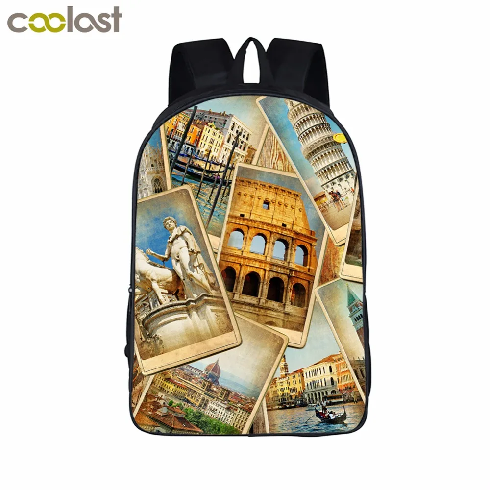 Famous Building Black font b Backpack b font font b Kids b font Men School Bags