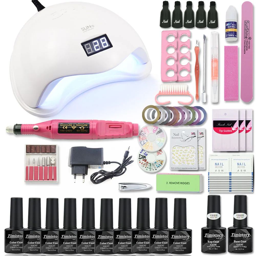 

UV Lamp Manicure Set Nail Drill Machine with 40/48/54W Nail Lamp 10 Color 8ml Nail Gel Polish Set Manicure Tools Kit Nail File