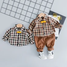 HYLKIDHUOSE комплекты одежды для маленьких мальчиков детские костюмы джентльмен стиль клетчатая рубашка брюки дети младенец Начинающий ходить малыш костюм