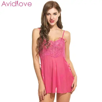 

Avidlove Baby Doll Lace Erotic Nightwear Lingerie Sleepwear Women Floral G-string with Dress Patchwork Mesh Sexy Hollow Sheer