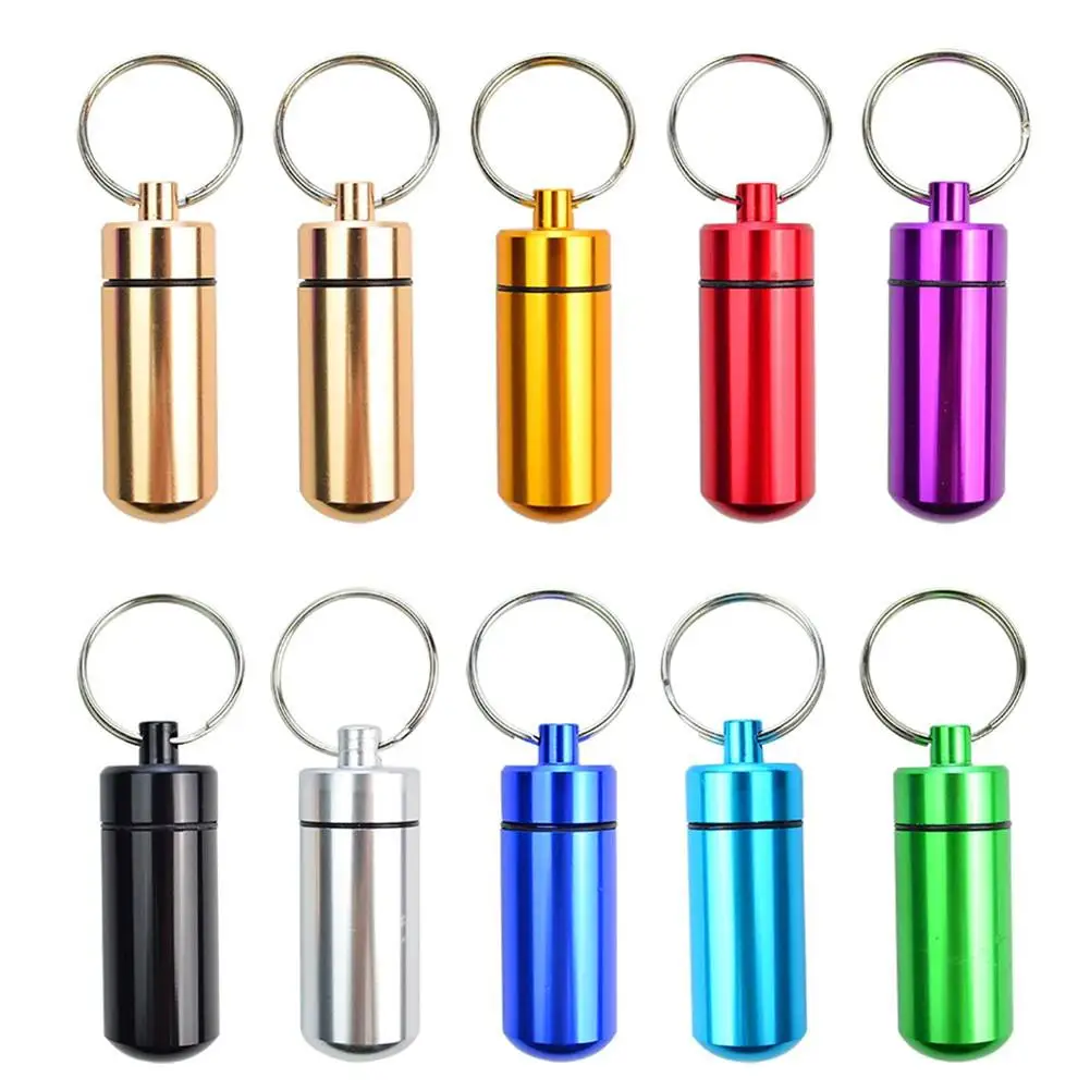 

10 Pcs Portable Pill Case Waterproof Aluminum Pill Holders Storage Drug Container with Keychain for Outdoor Camping Traveling