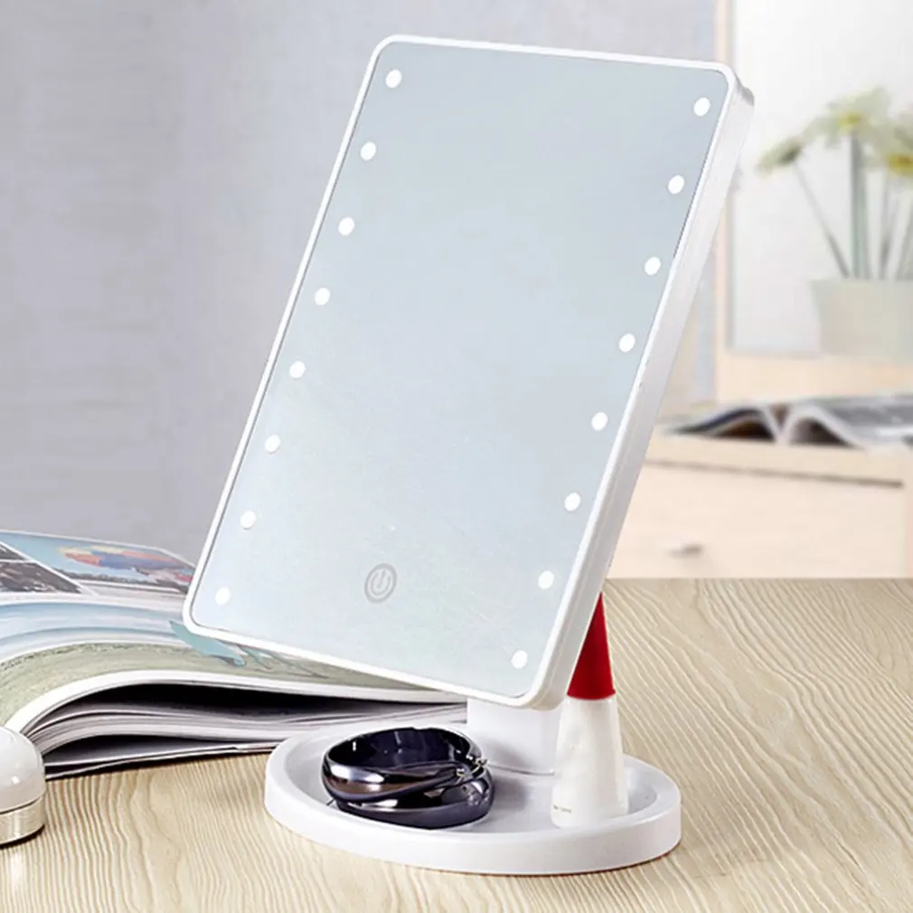 

16 LEDs Mirror LED Makeup Vanity Square Mirror Double-Sided Lighted Mirrors for Bathroom Bedroom Battery Type