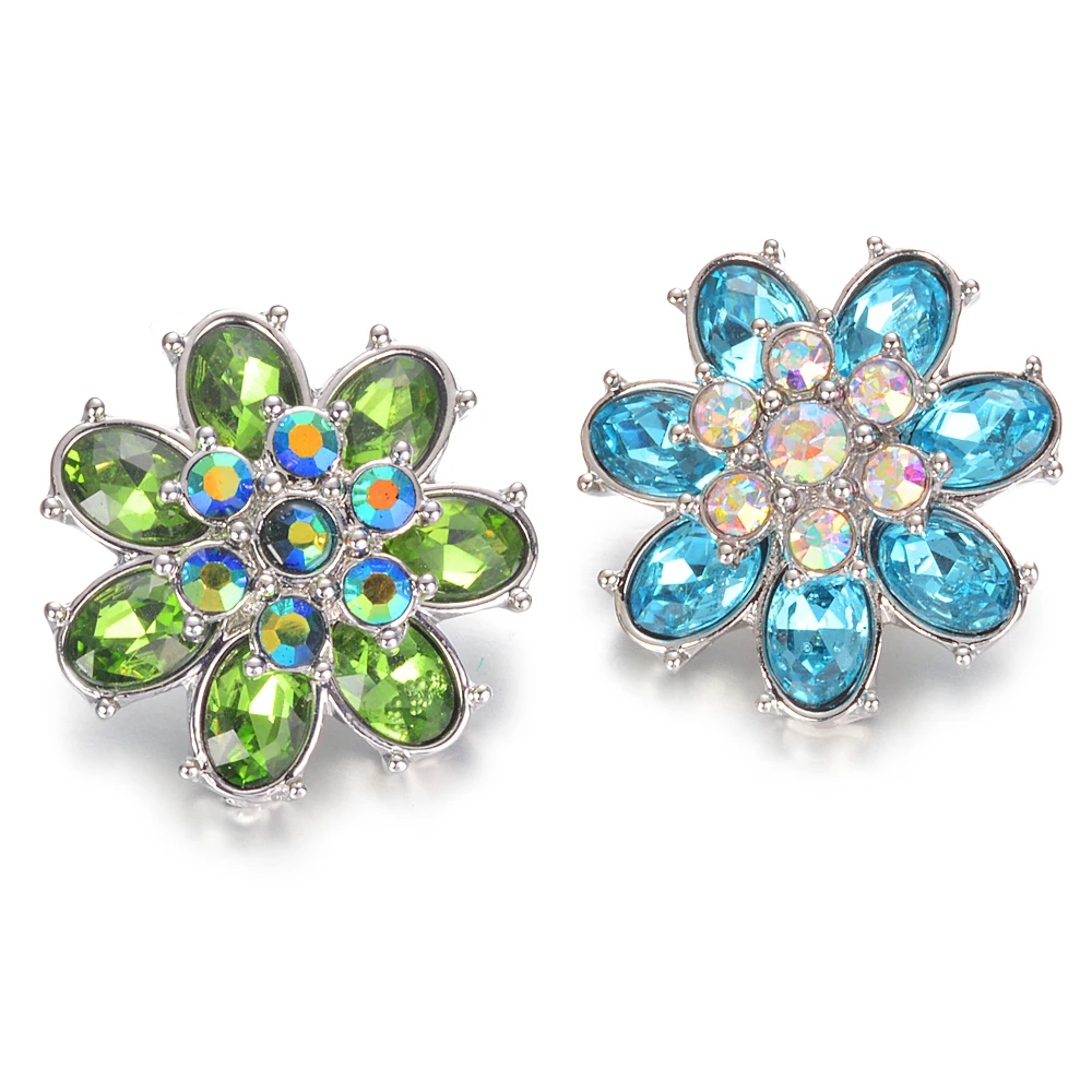 

New Snap Jewelry Beautiful Flower 18mm Snap Buttons with Rhinestone Charm Button Fit Snap Bracelets Bangles Vn-2031