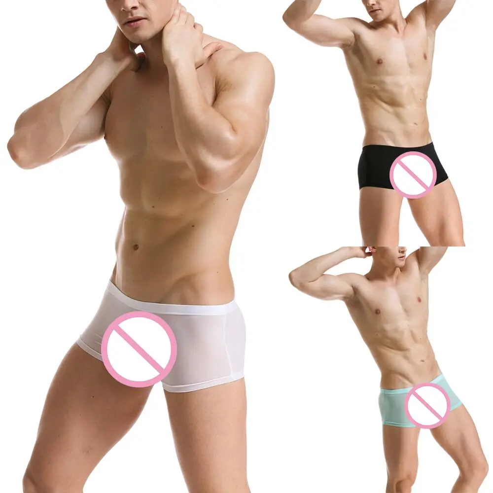 

Transparent Ice Silk Boxer Men 2018 Ultra-thin Breathable Underwear Solid Seamless White Boxer Shorts Male Low Waist Panties