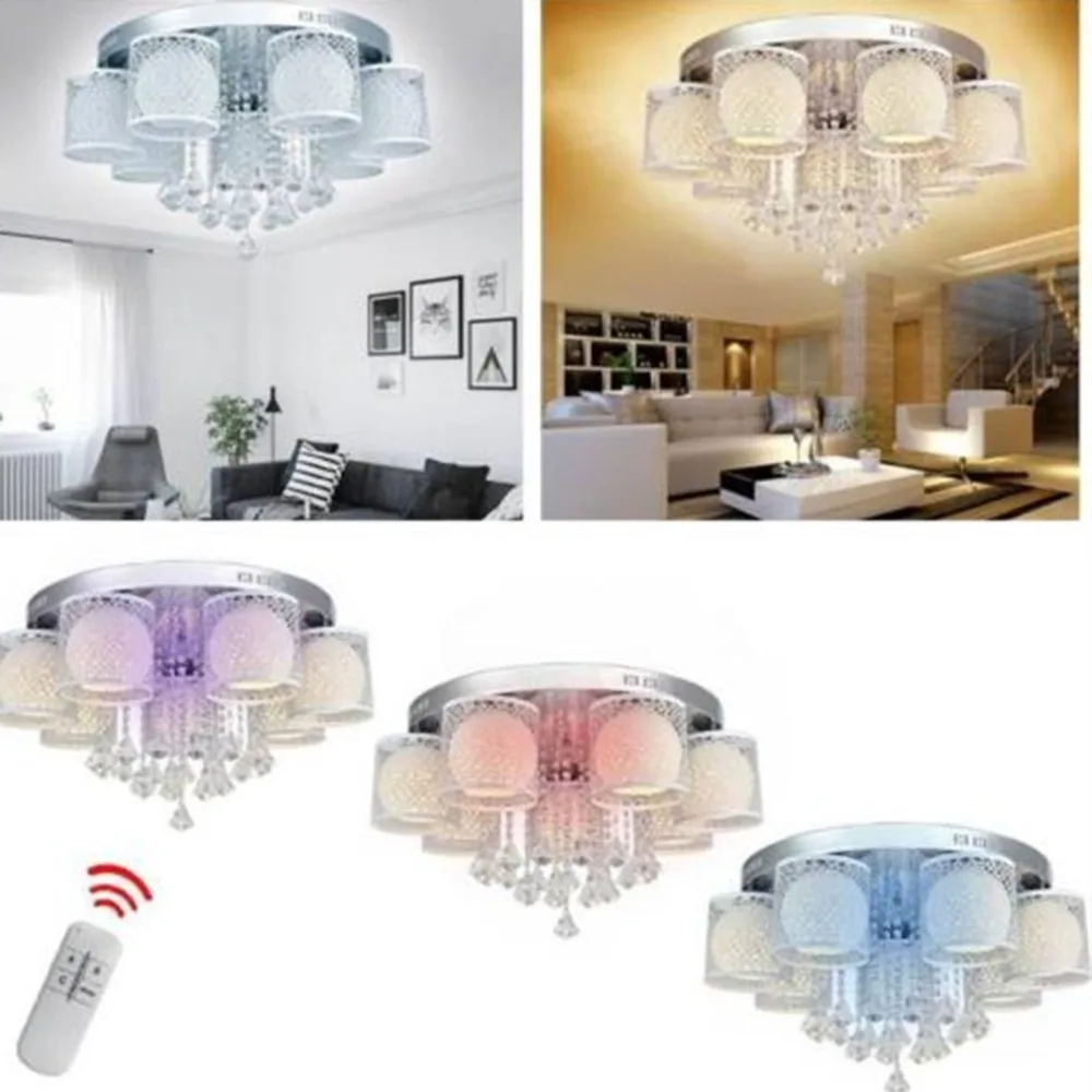 

7 Heads Bedroom Dining Room Lamp Ceiling Light Hollow Out Crystal Elegant LED RGB Hanging Surface Mounted