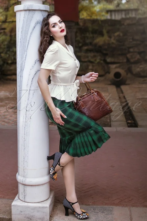 40-Женская винтажная 40s frenchie юбка-карандаш в зеленую шотландскую клетку элегантная клетчатая юбка с высокой талией saia размера плюс юбки faldas jupe