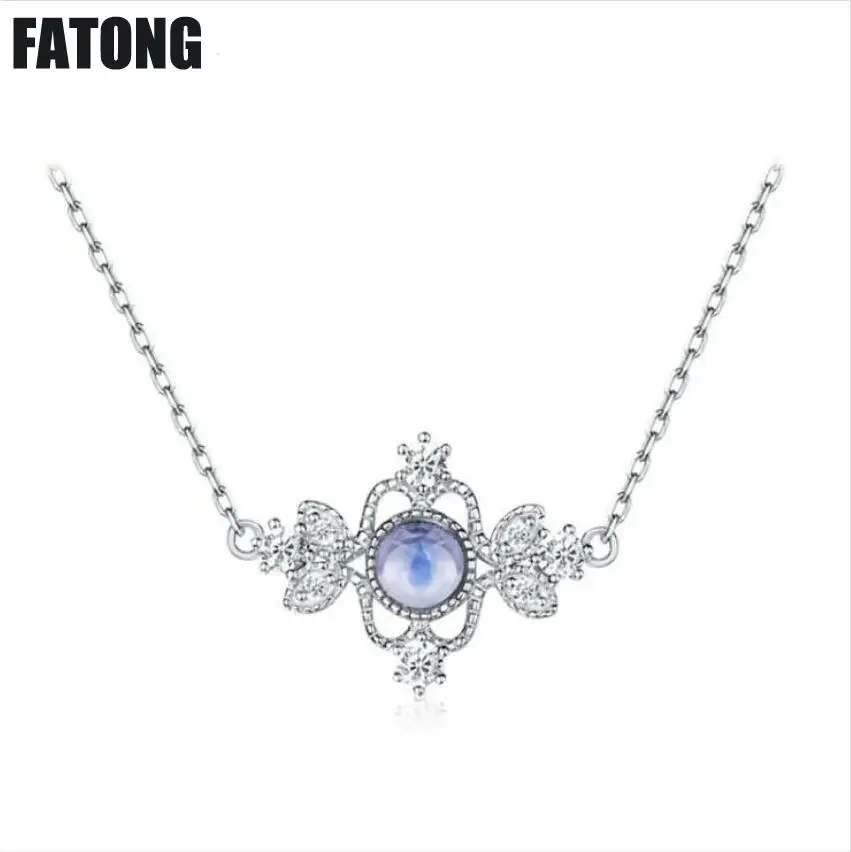 

New 925 color silver jewelry natural blue moonstone necklace female J0131