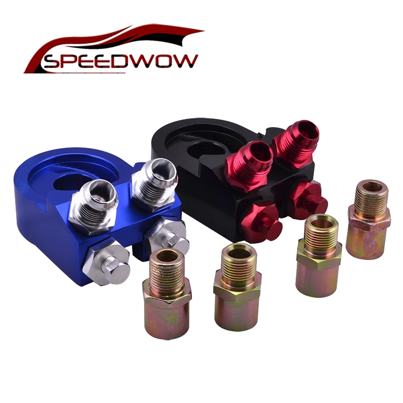 

SPEEDWOW Aluminum Auto Car Universal Oil Filter Sandwich Plate Adapter 1/8 Npt 10 An 10 Oil Cooler Silver Blue Colors