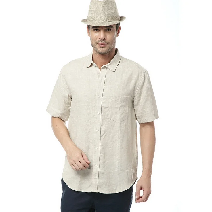 2015 New Arrival Summer Style Brand Size S XXL 100 Linen Shirts Short