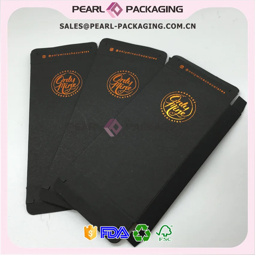 

Custom Chocolate Bar Box, Custom Black Card Stock Brozne Foiling Tuck End Box, Chocolate Bar Packaging Box 1000pcs/lot