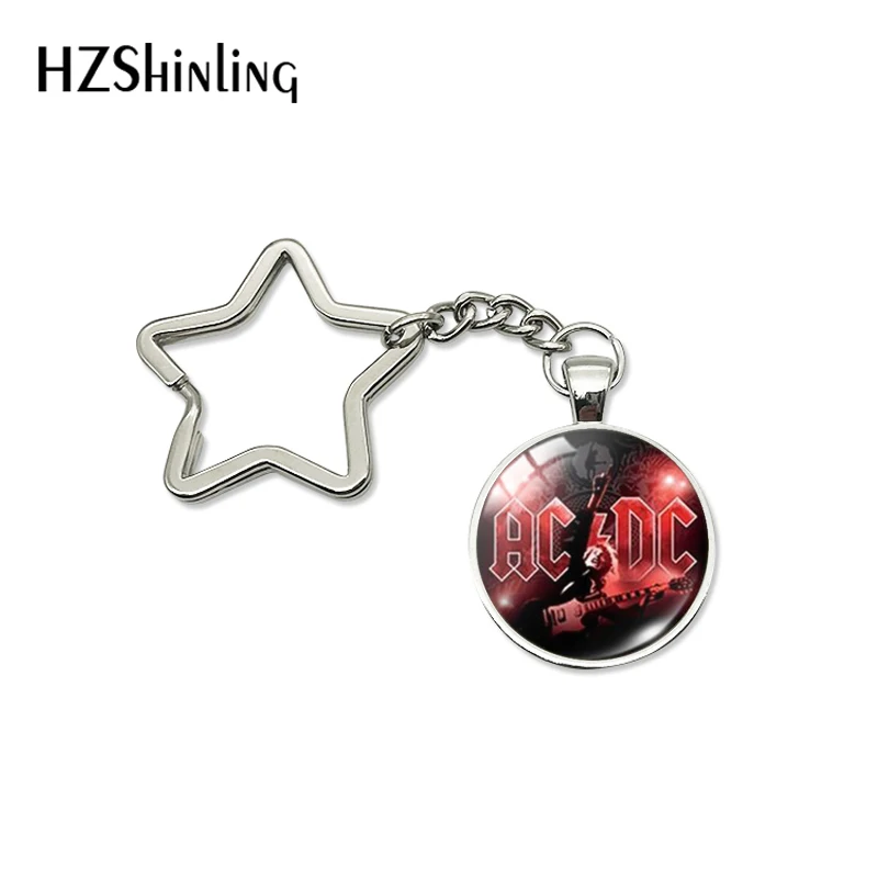 

New Trendy Classical POP Band Star Key Chain Handmade Glass Dome ACDC Bag Car Key Ring Bohemia Jewelry Art Photo Keychain