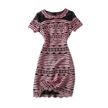 

Mesh Patchwork Women Sequins Dress Fashion O-Neck OL Work Dresses D4176